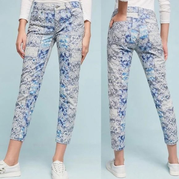 ANTHROPOLOGIE Pilcro Jacquard Spring Summer Pants - Picture 2 of 16